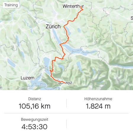 Landkarte mit der Strecke des ersten Tages