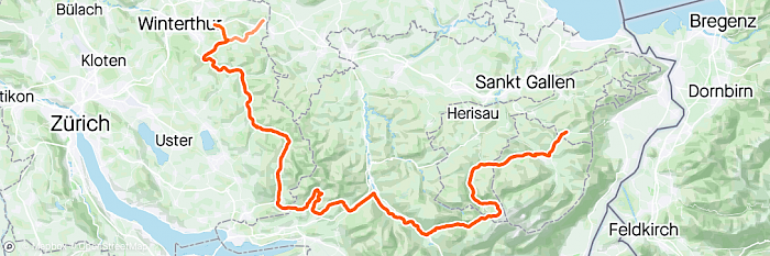 Die Strecke des zweiten Tages von Gais nach Elsau auf der Karte